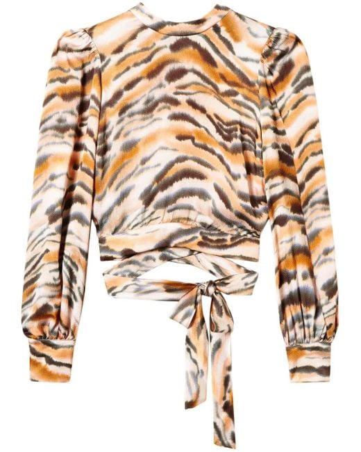 Twinset Metallic Tiger-Print Cropped Blouse