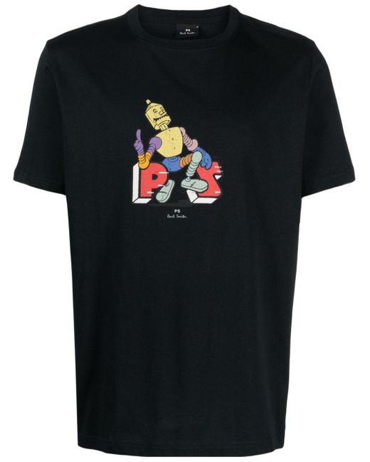 PS by Paul Smith Black Robot-print Cotton T-shirt for men