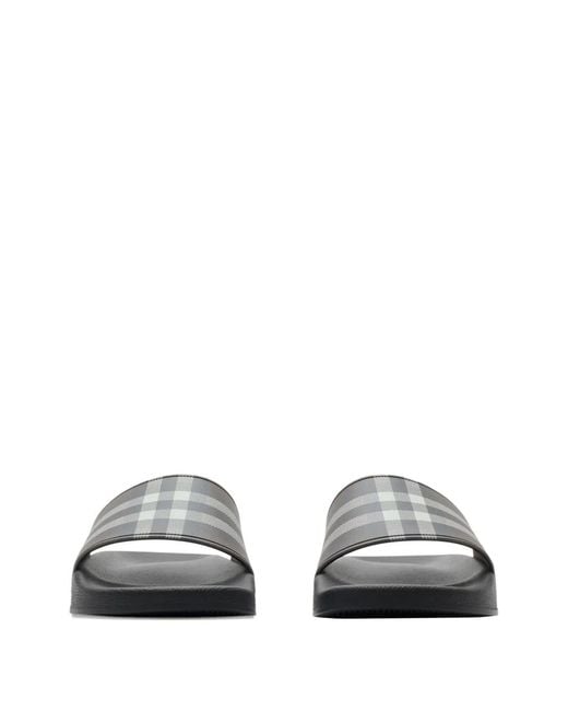 Burberry White Check-Print Flat Slides