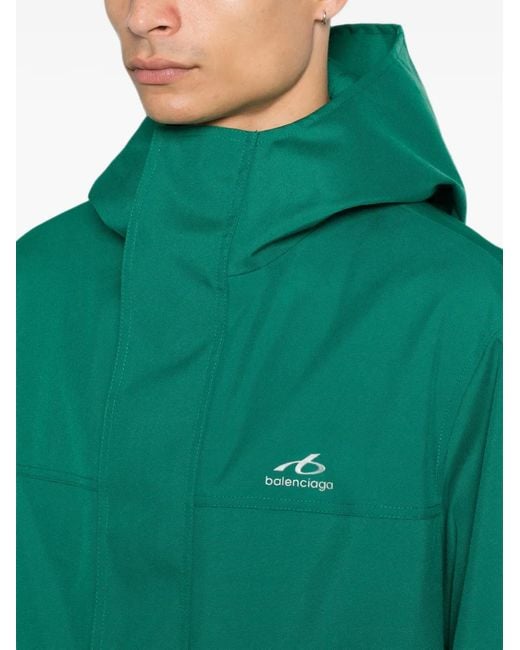 Balenciaga Green Hooded Logo-Print Coat for men