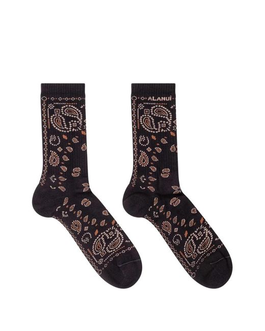 Alanui Black Bandana-Pattern Intarsia-Knit Socks for men