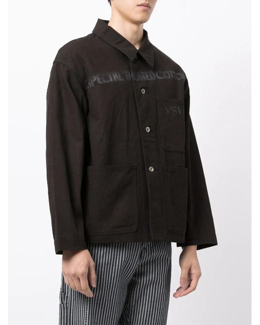 Visvim Black Logo-print Crinkle-effect Shirt Jacket for men