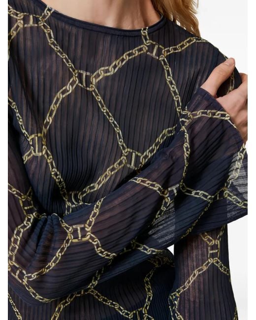 Twinset Blue Chain-Print Flared-Sleeve Sweater