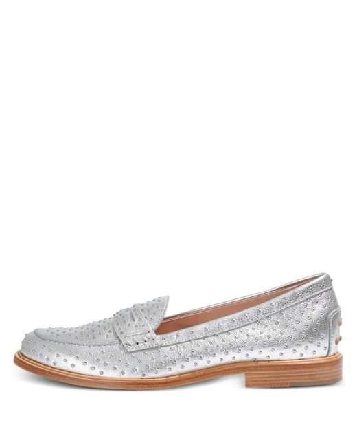 Tod's White Stud-Embellished Loafers