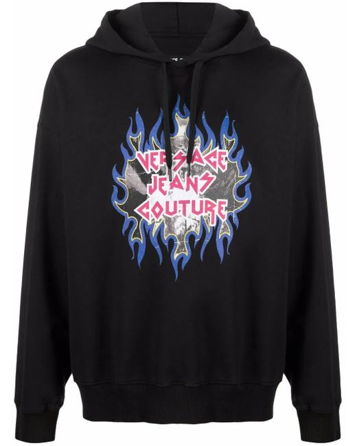 Versace Jeans Couture Blue Rock Logo-Print Hoodie for men