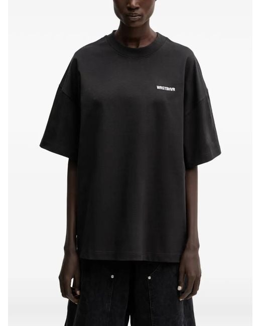 WRSTBHVR Black Dejo Logo-Print Drop-Shoulder T-Shirt