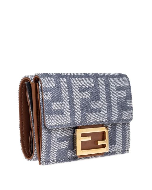 Fendi Gray Ff-Pattern Tri-Fold Wallet