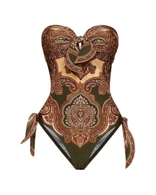 Zimmermann Brown Paisley-Print Cut-Out Swimsuit
