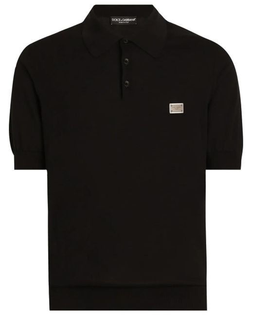 Dolce & Gabbana Black Logo-Plaque Polo Shirt for men