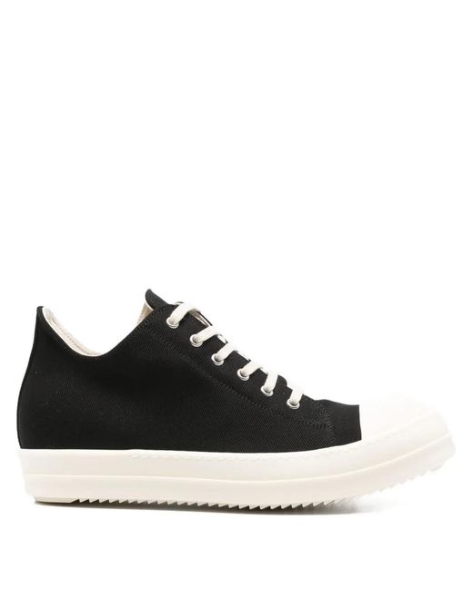 Rick Owens Black Lace-Up Round-Toe Sneakers for men
