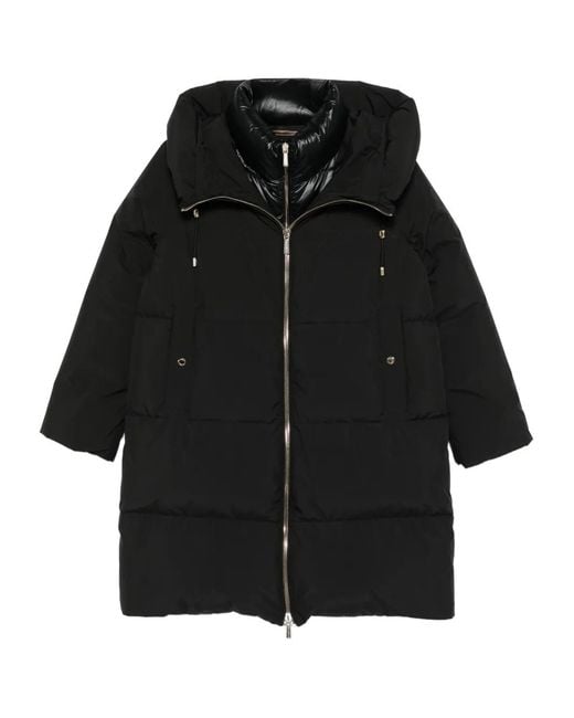 Moorer Black Hooded Padded Coat