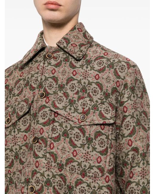 Uma Wang Brown Jacquard-Pattern Shirt Jacket for men