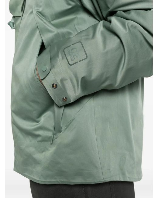 C P Company Green Hooded Detachable-Liner Jacket for men