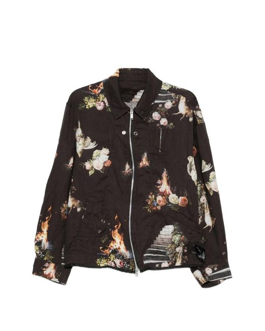 Undercover Black Floral-Print Bomber Jacket for men