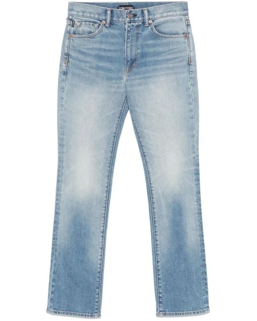 Tom Ford Blue Logo-Patch Tapered Jeans