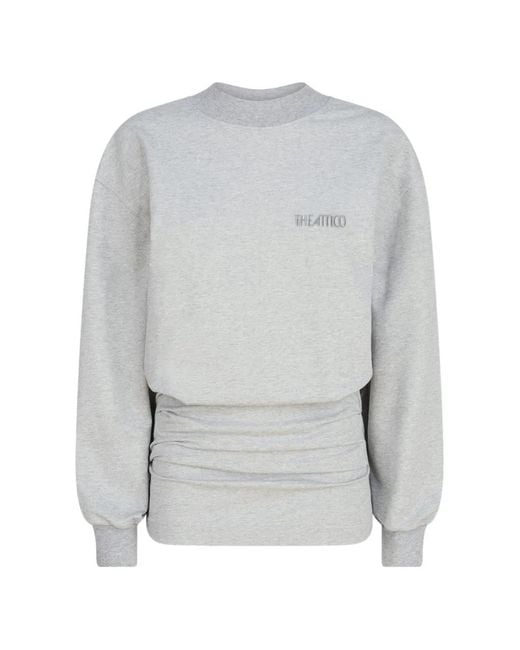 The Attico Gray Logo-Embroidered Ruched Dress