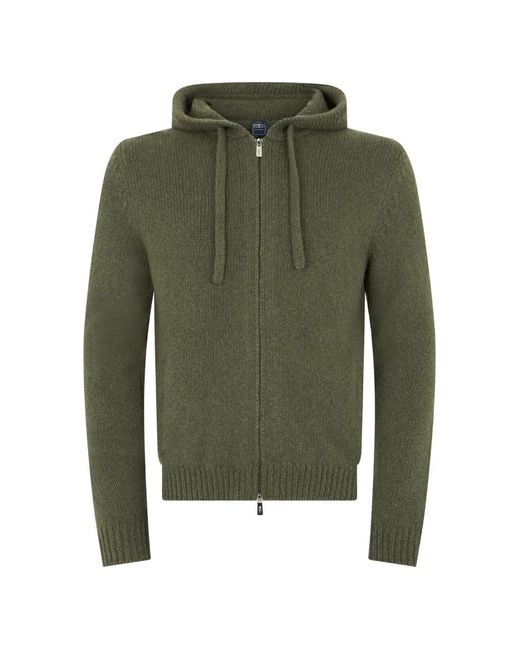 Fedeli Green Zip-Up Hooded Sweater for men