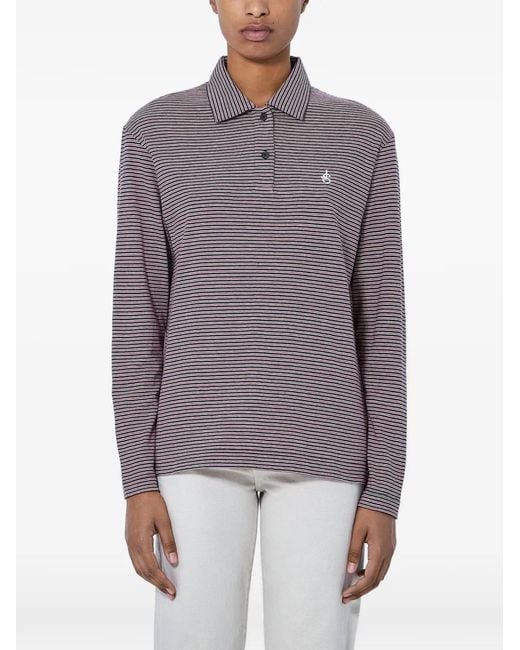 Jil Sander Gray Striped Long-Sleeve Polo Top
