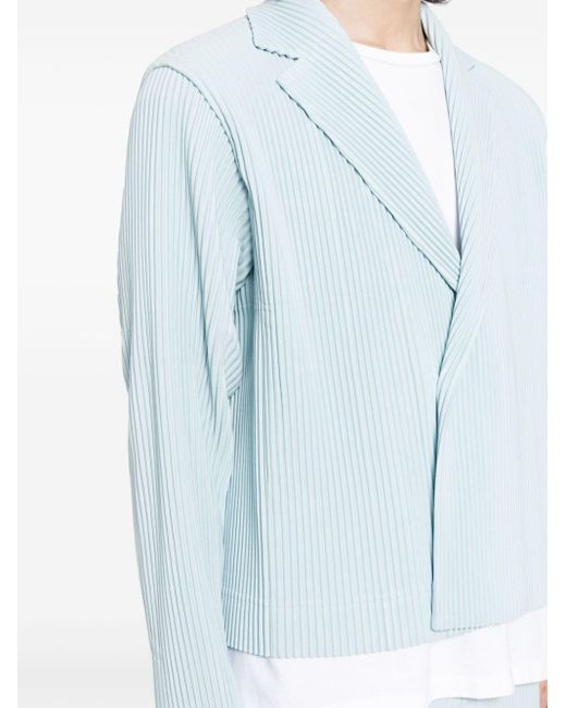 Homme Plissé Issey Miyake Blue Single-breasted Cropped Plissé Jacket for men