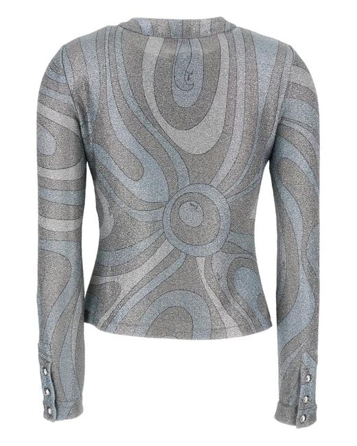 Emilio Pucci Blue Marmo Jersey Lamé Cardigan