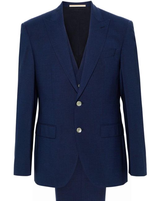 Boss Blue Single-breasted Wool Blend Suit (set Of Three) for men
