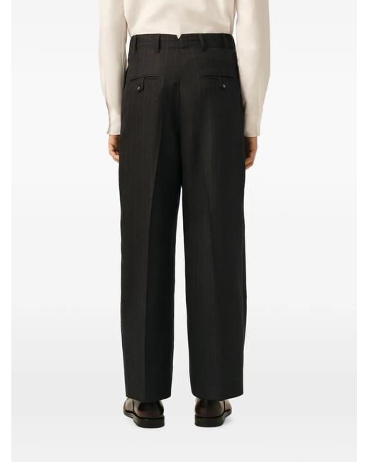 AMI Black High-Waisted Carrot-Fit Striped Wool Trousers for men