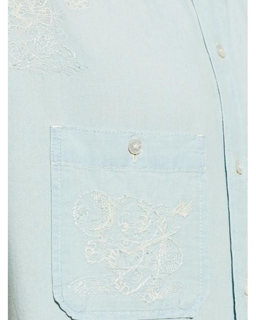 KENZO Blue Embroidered Short-Sleeve Shirt for men