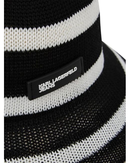 Karl Lagerfeld Black Stripes Knitted Bucket Hat