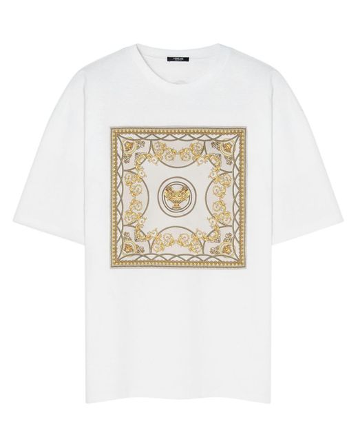 Versace White Baroque-print Cotton T-shirt