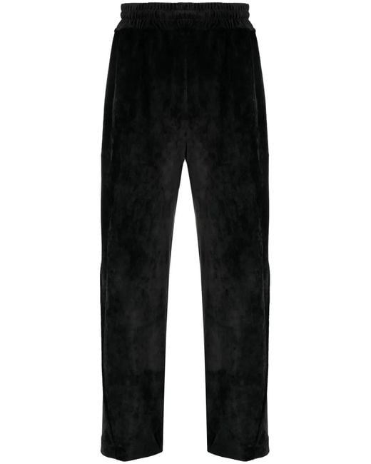 Gcds Black Logo-Embroidered Velvet Trousers for men