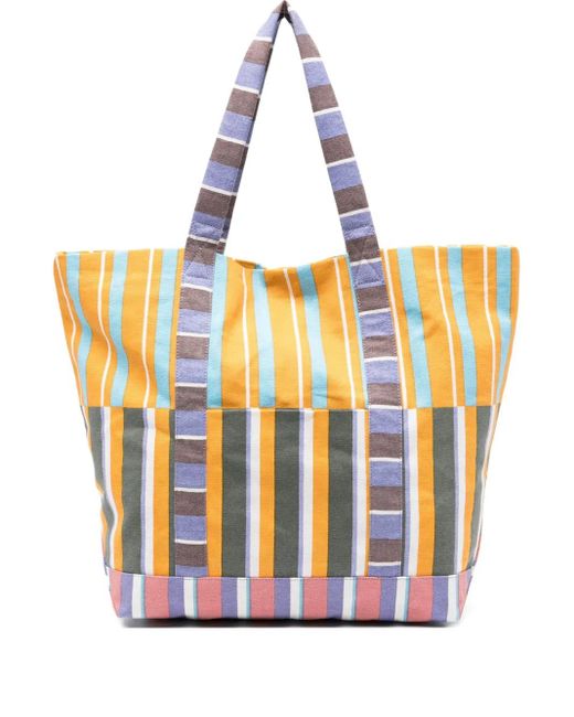 Epice White Striped Panelled Tote Bag