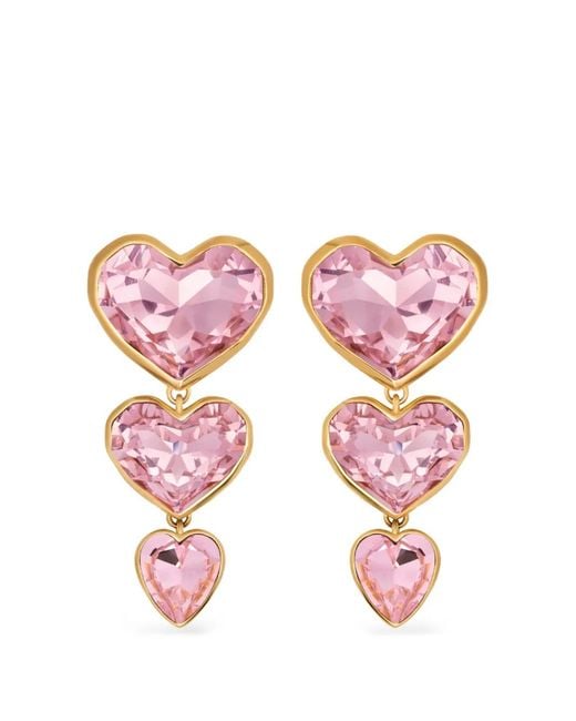 Oscar de la Renta Pink Crystal Heart Drop Clip-On Earrings