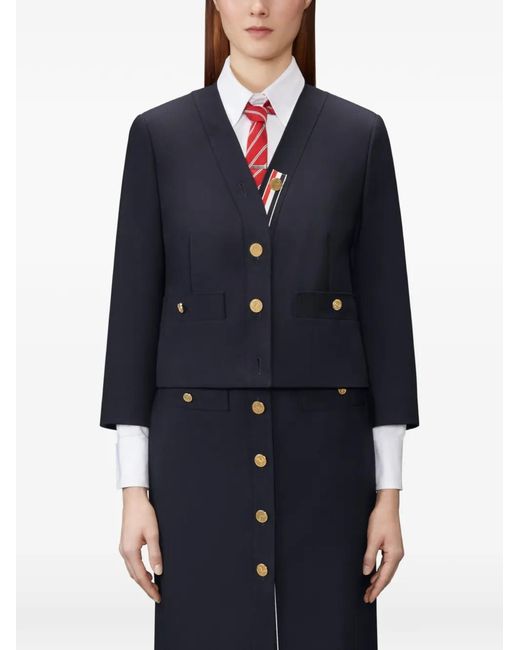 Thom Browne Blue Hopsack Suiting Cardigan