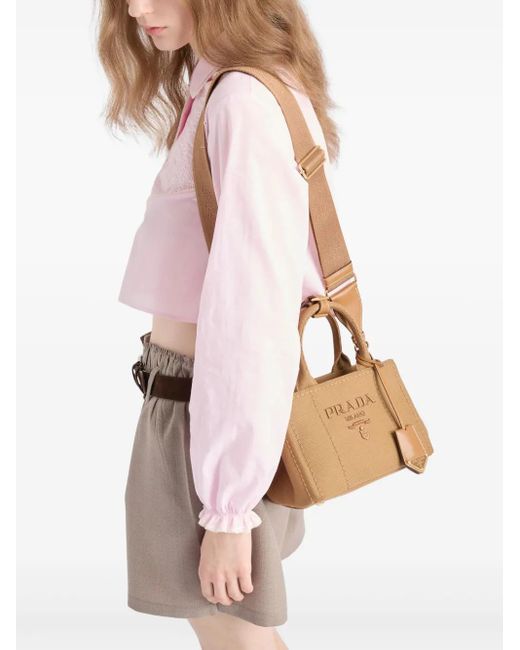 Prada Brown Jardinière Mini Cotton Canvas Handbag