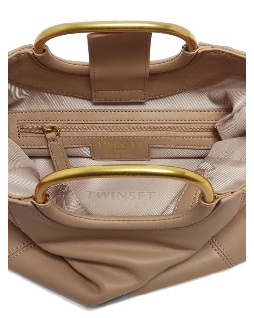 Twinset Natural Sac Cabas En Cuir À Anse En Métal