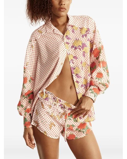 Donde Esteban Pink Floral-Print Cotton Shirt