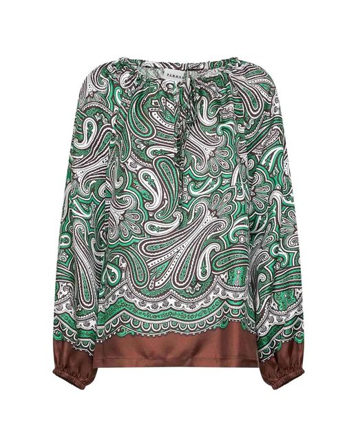P.A.R.O.S.H. Green Paisley-Print Silk Blouse