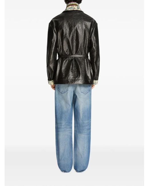 Dries Van Noten Black Coated Belted Jacket for men