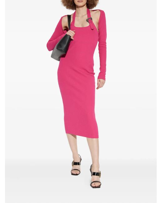 Versace Jeans Couture Pink Baroque-Buckle-Embellished Ribbed Midi Dress