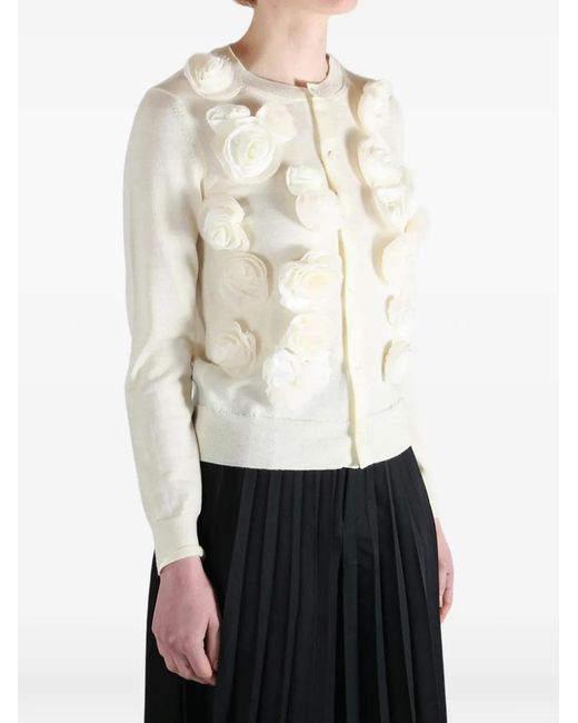 Comme des Garçons White Floral-Appliqué Cardigan
