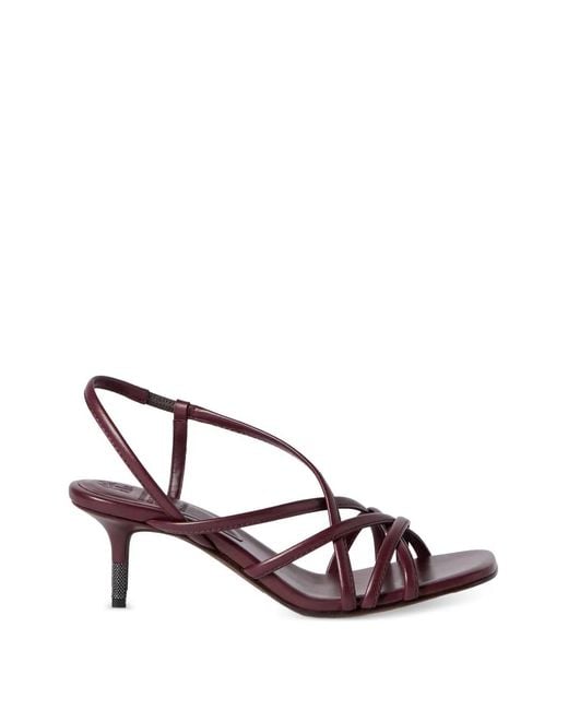Brunello Cucinelli Red Calfskin City Heels With Precious Details Sandals