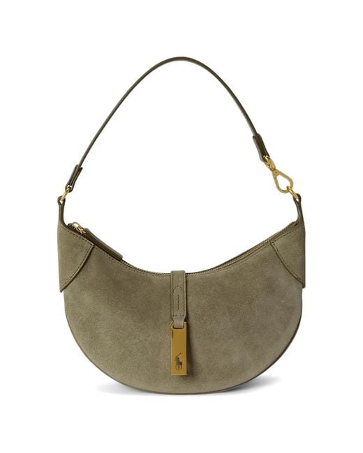 Polo Ralph Lauren Gray Polo Id Mini Suede Shoulder Bag