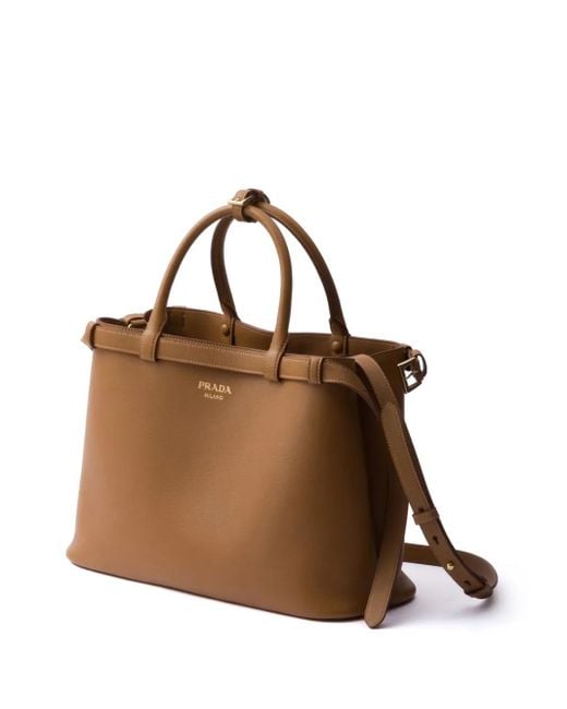 Borsa Tote Buckle Media di Prada in Brown
