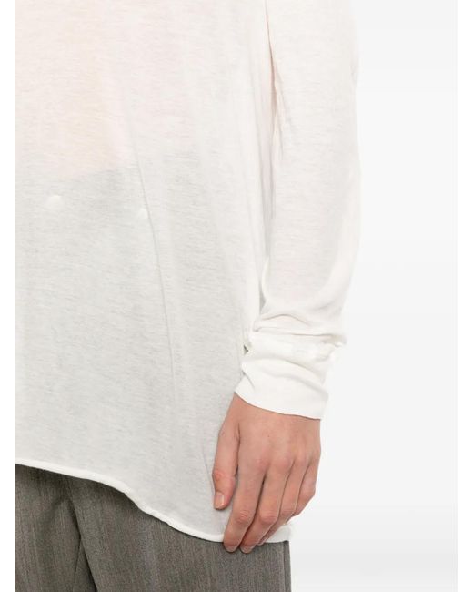Rick Owens White Raw-Edge Long-Sleeve T-Shirt for men