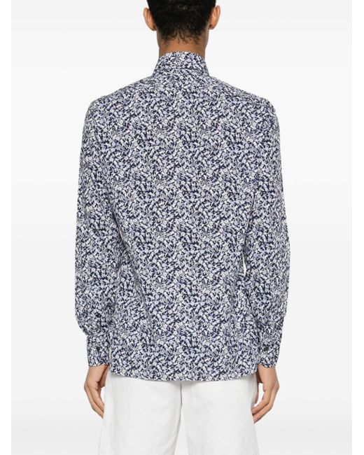 Barba Napoli Blue Floral-print Cotton Shirt for men