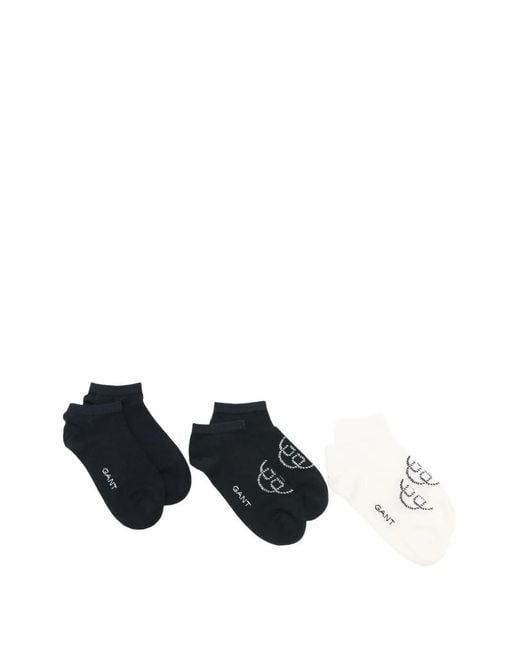 Gant White Logo-Print Ankle Socks Set Of Three
