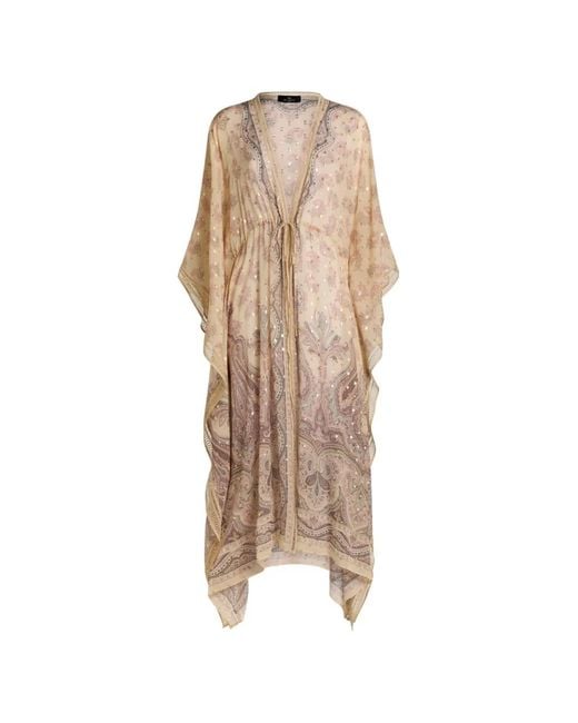 Etro Natural Silk Kaftan With Placed Print