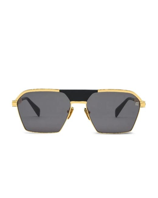 Balmain Gray Square-Frame Sunglasses