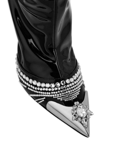 Philipp Plein Black Stiefel in Lackoptik mit Kristallen