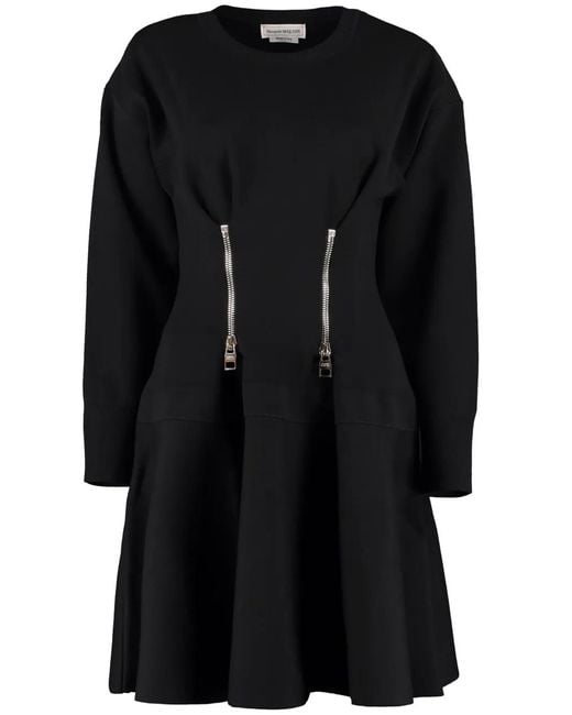 McQueen Black Zip-Detail Flared Dress